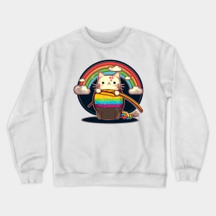 cat kawaii rainbow katana Crewneck Sweatshirt